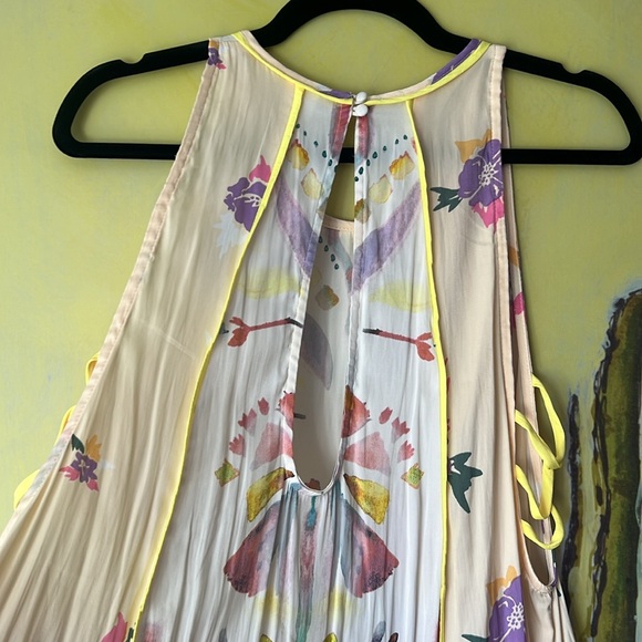 Free People 🌼 Dream Free Mini Tank Slip Dress Yellow Boho Floral Size M - Picture 7 of 11